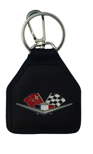 Corvette 2 Flags Genuine Leather Keyring/Fob